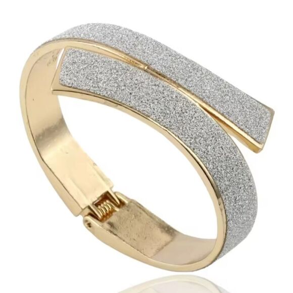 Brand New Gold Tone Matte Silver Bangle Bracelet - Picture 1 of 11